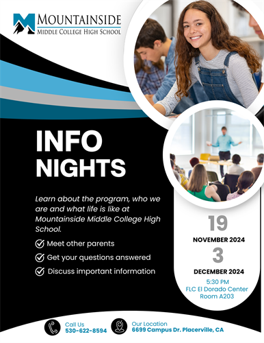 informational meetings on 11/19/24 and 12/3/24 at 5:30pm at 6699 Campus dr. Placerville